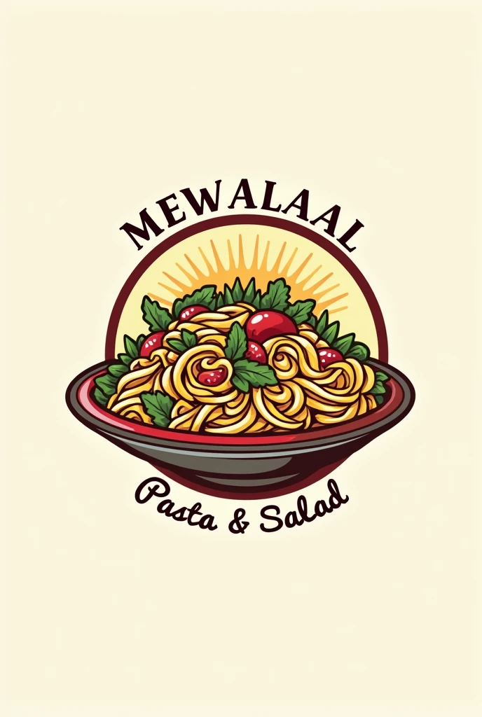 Company name Mewalal pasta and salad with unique and delicious logo