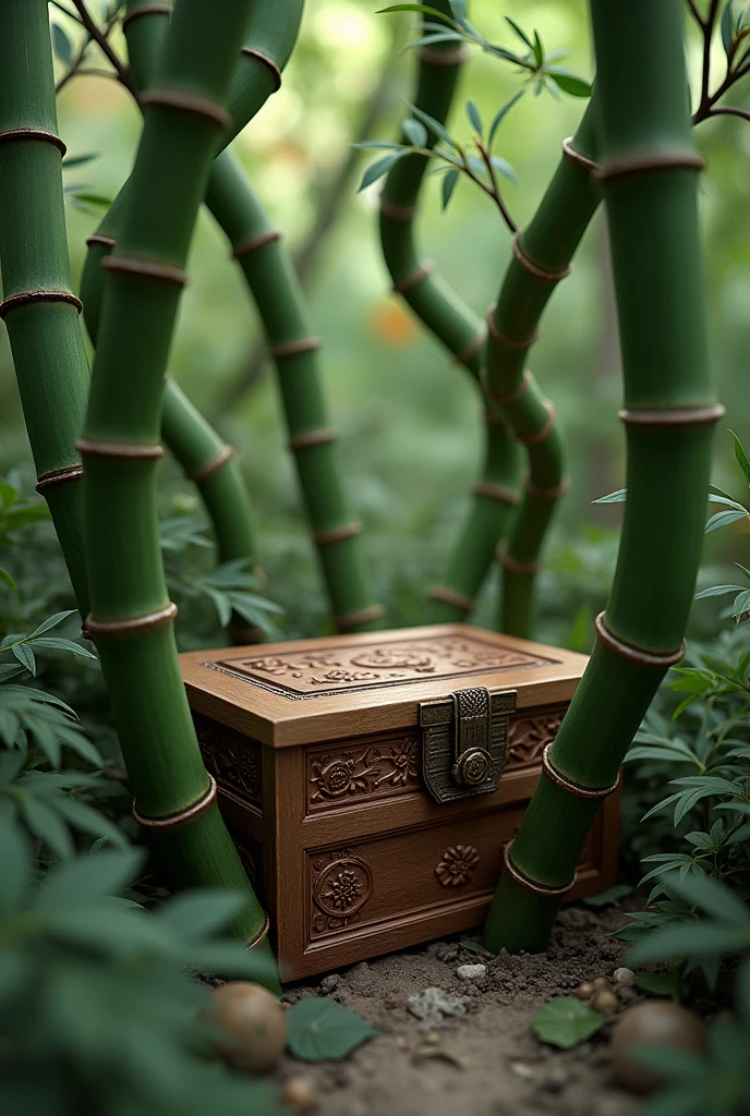 intertwined bamboo with a box