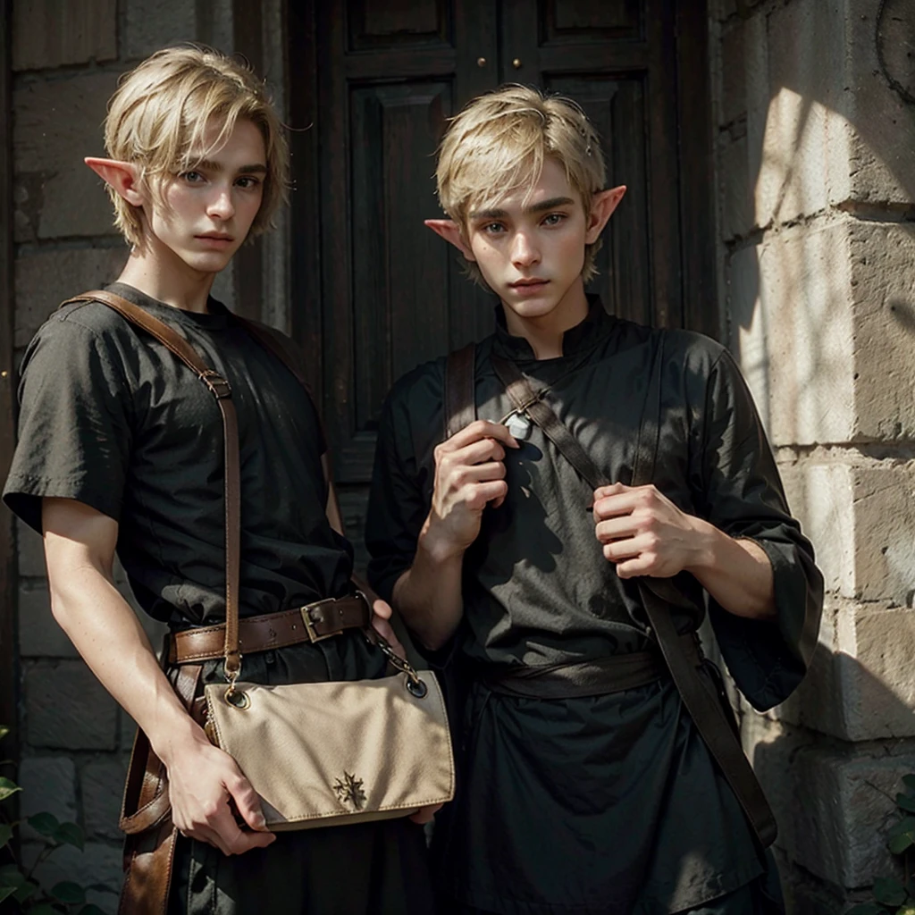 Elf, young, man, blond, in a black tunic, short hair, Shoulder Bag