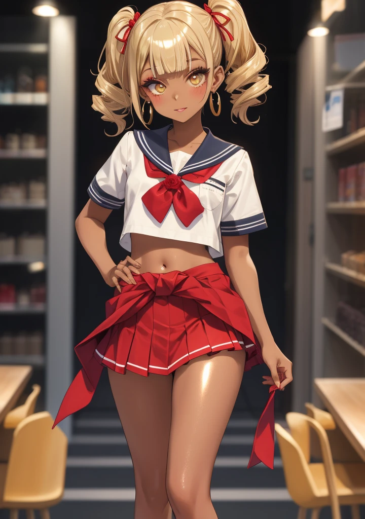 Ученицу младших классов школы Ganguro дрессируют как свинью,dream,long eyelashes,Ganguro:1.2,dark skin, Woman with dark skin,eyeshadow,earrings,tanned skin,Shiny skin,Need: Rose Tattoo On Inner Thigh:1.4,Lower Abdomen Barcode Management:1.4,metallic tan,Blonde with two ponytails,very short hair、Curling Hair Perm,Sailor uniform with short sleeves:1.2、Red ribbon、free socks:1.4,uniform mini skirt、double world、very short stature,flat chest,Very thin hips,there is a very tall guy standing next to her holding her by the waist , hands reach out from behind the frame , strong male hands hold girl's waist , show in great detail ,The name tag is attached directly to the left nipple with a safety pin........:1.2,(ecstasy face),very spicy,very realistic,multi-colored nails,big nipple piercing:1.8,Several training devices,Bottle of lotion,Electric vibrator with remote control,