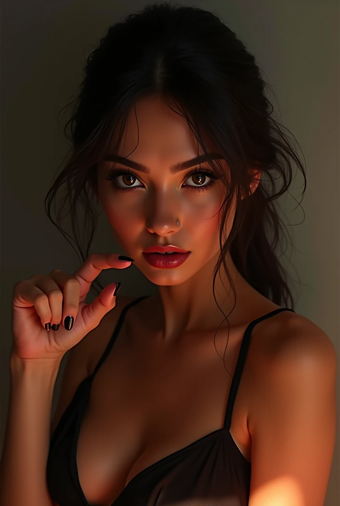 A hot girl is saying in front screen that I need "only you" Doing finger in front of camera With a horny face and eyes 