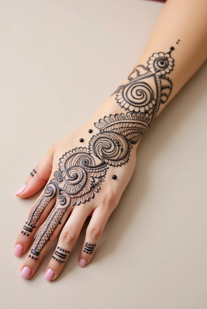 generate modern and simple Rajasthani mehndi design on hand