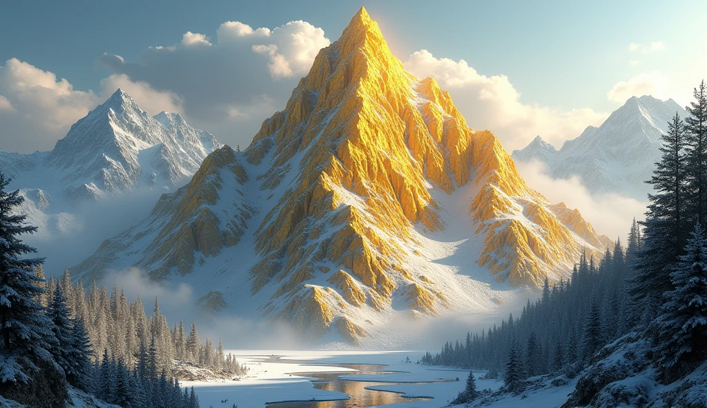 A mountain made of gold and platinum ore(best quality,4K,8k,High level,masterpiece:1.2),Ultra Detailed,(lifelike,Photo real,Photo real:1.37)