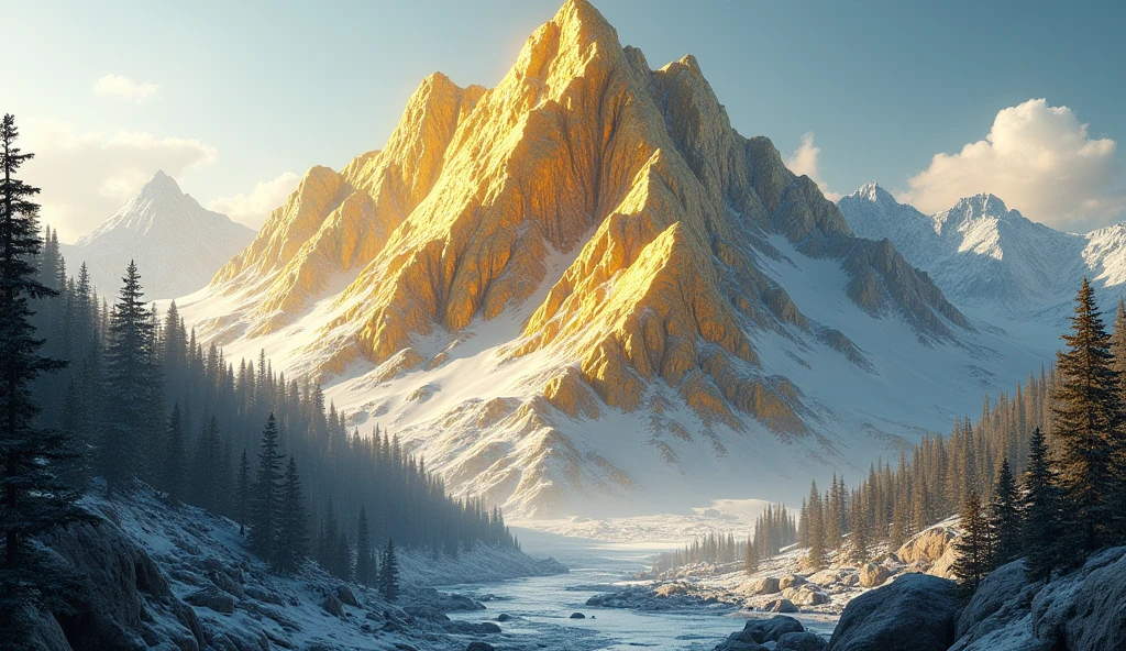 A mountain made of gold and platinum ore(best quality,4K,8k,High level,masterpiece:1.2),Ultra Detailed,(lifelike,Photo real,Photo real:1.37)