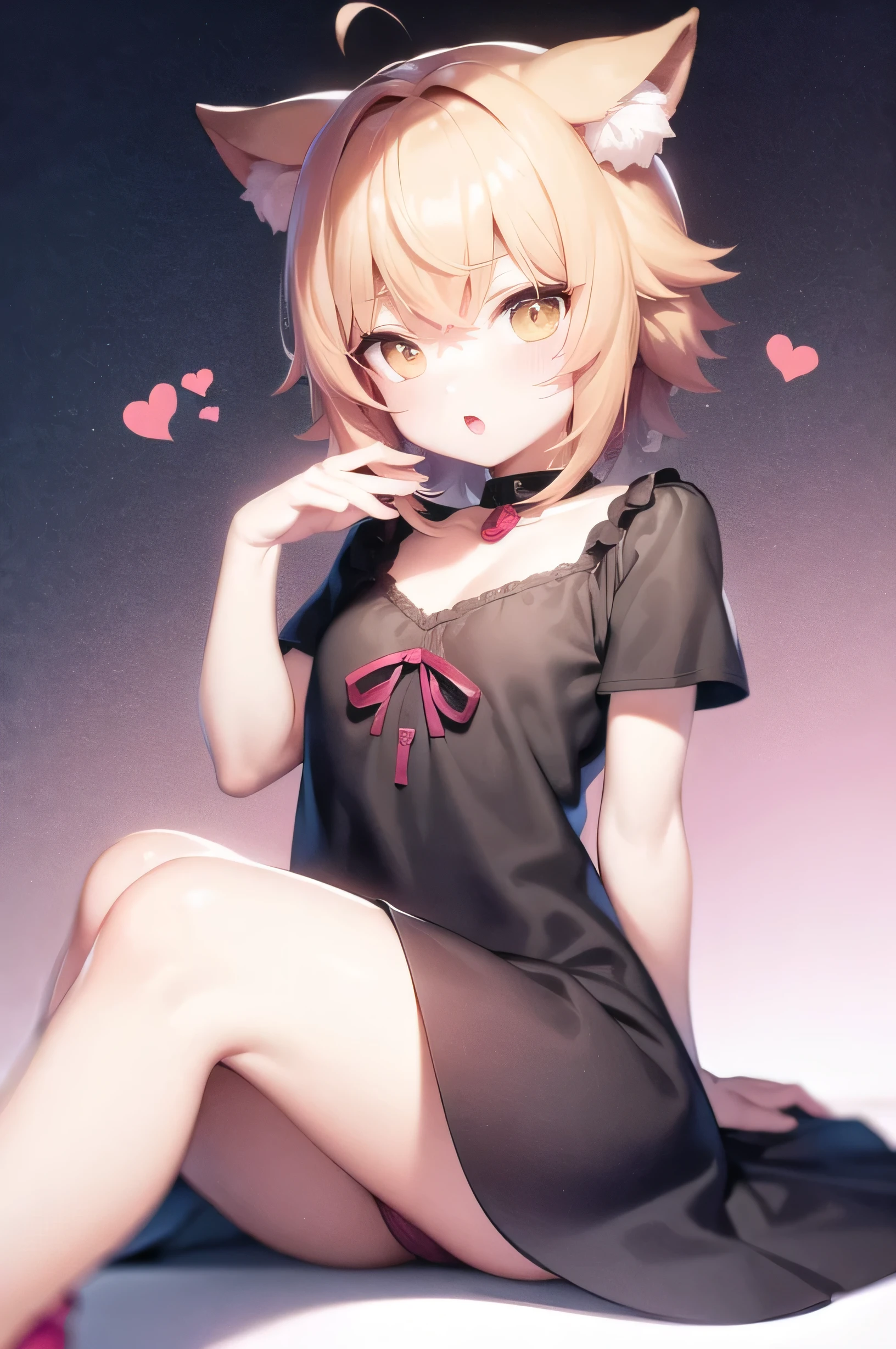 A neko anime boy with pink hair.