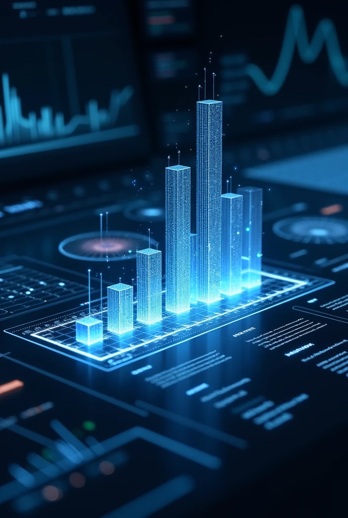 The best computer wallpaper, Award-Winning Wallpaper, science fiction dashboard, on the front view is a bar chart, on the left line graph, on the right table with data