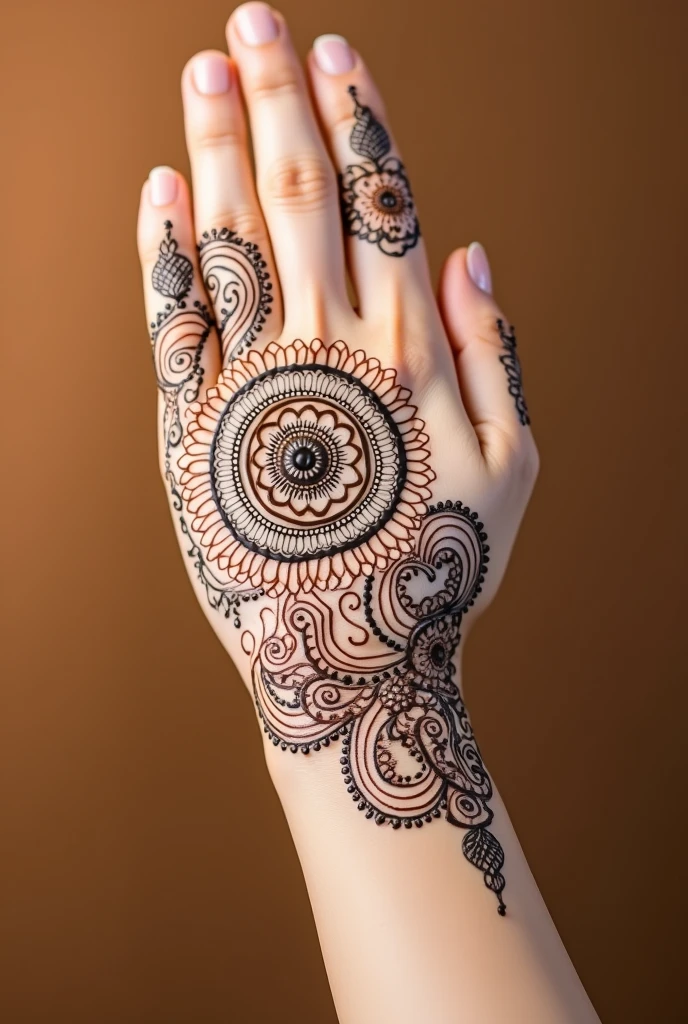generate Gol Tikki mehndi design on hand