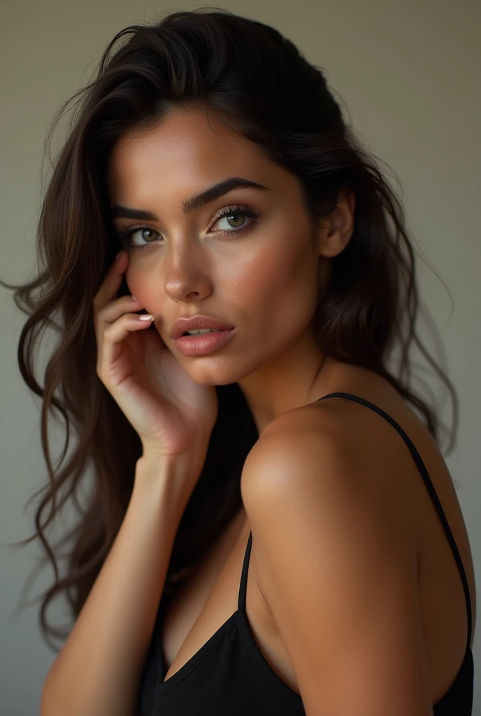 A hot girl of full clothes is saying in front screen that I need "only you" Doing finger in front of camera With a attractive face and eyes .