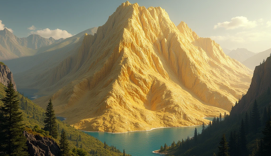 A mountain of gold ore and shiny platinum ore(best quality,4K,8k,High level,masterpiece:1.2),Ultra Detailed,(lifelike,Photo real,Photo real:1.37)