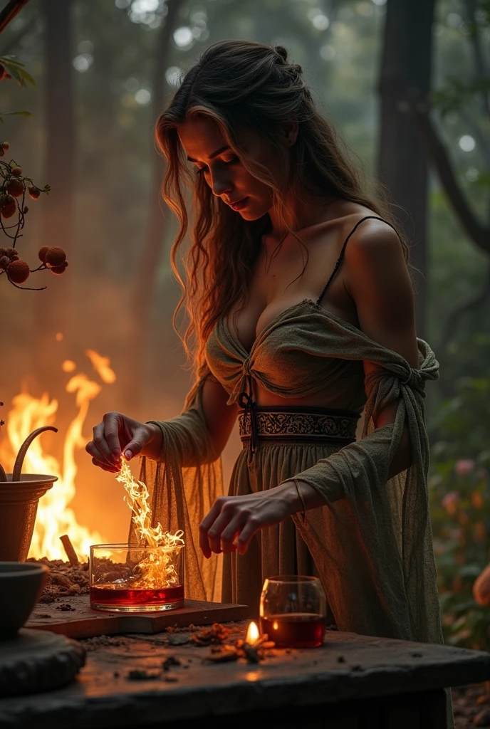 She prepares her enchantment as if she were preparing a treat or a good whiskey, but her bonfire flavor is her true spell....

