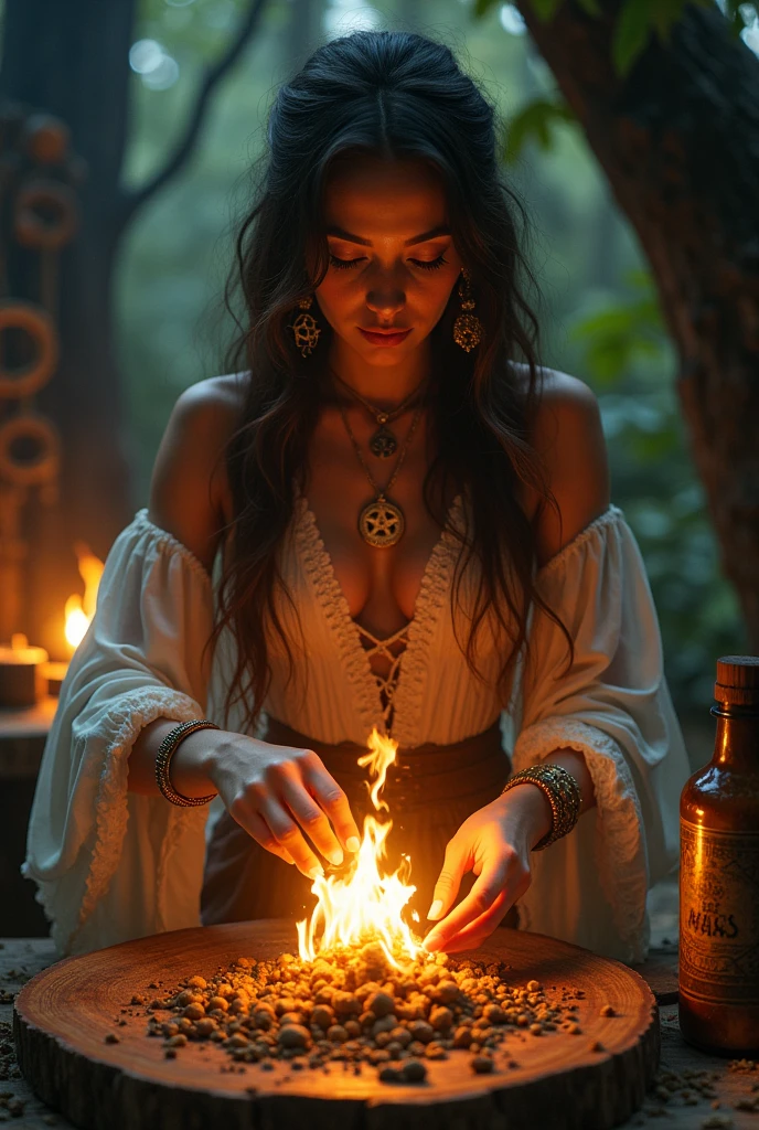 She prepares her enchantment as if she were preparing a treat or a good whiskey, but her bonfire flavor is her true spell....
