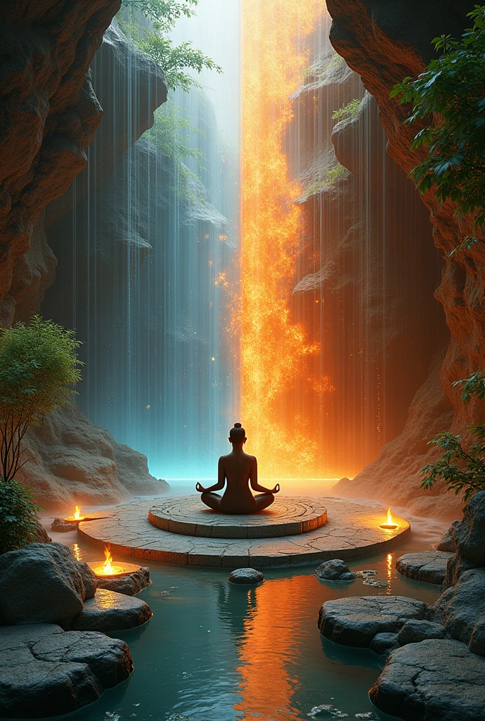 A 30m² room with the theme of the element of fire, water, of earth and air in harmony