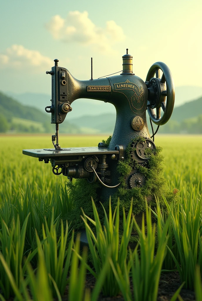 intertwined sewing machine and rice farm