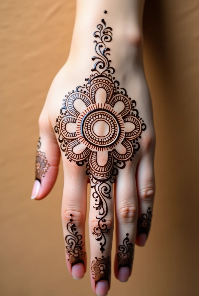 generate Gol Tikki mehndi design on hand