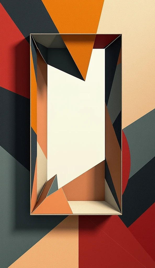 Cubist Collage Template: A high-quality Instagram cover in the style of cubism, where fragmented geometric shapes overlap to create a complex, abstract frame around the image placeholder. The caption box is an irregular polygon placed at an angle, with sharp, avant-garde fonts that echo the cubist aesthetic.