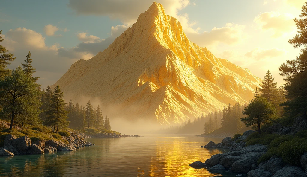 A mountain of gold ore and shiny platinum ore(best quality,4K,8k,High level,masterpiece:1.2),Ultra Detailed,(lifelike,Photo real,Photo real:1.37)