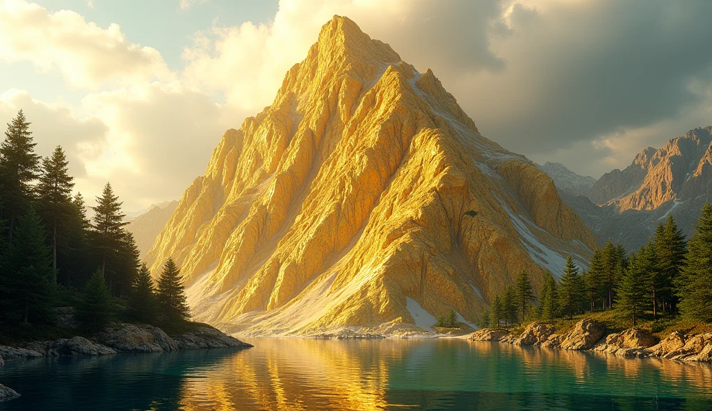 A mountain of gold ore and shiny platinum ore(best quality,4K,8k,High level,masterpiece:1.2),Ultra Detailed,(lifelike,Photo real,Photo real:1.37)