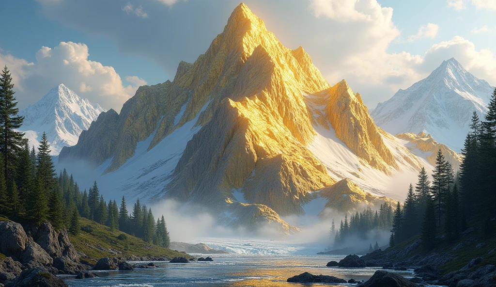 A mountain made of gold and platinum ore(best quality,4K,8k,High level,masterpiece:1.2),Ultra Detailed,(lifelike,Photo real,Photo real:1.37)