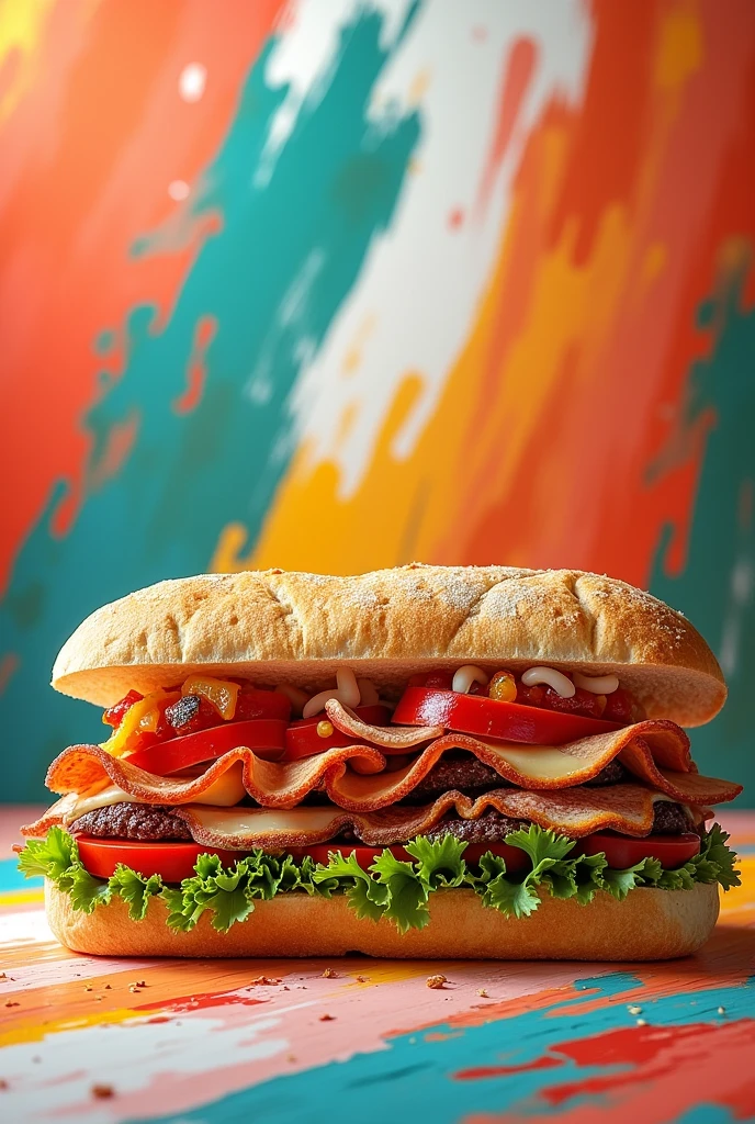 a long sandwich with background paint


