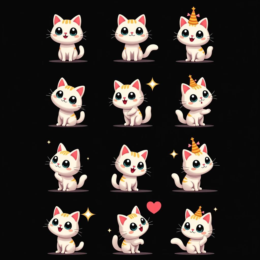 The picture shows a cat, this is a 12x12 sprite sheet. I need, so you take this cat and just add an accessory like a hat on his head and add it to every frame without changing the main picture