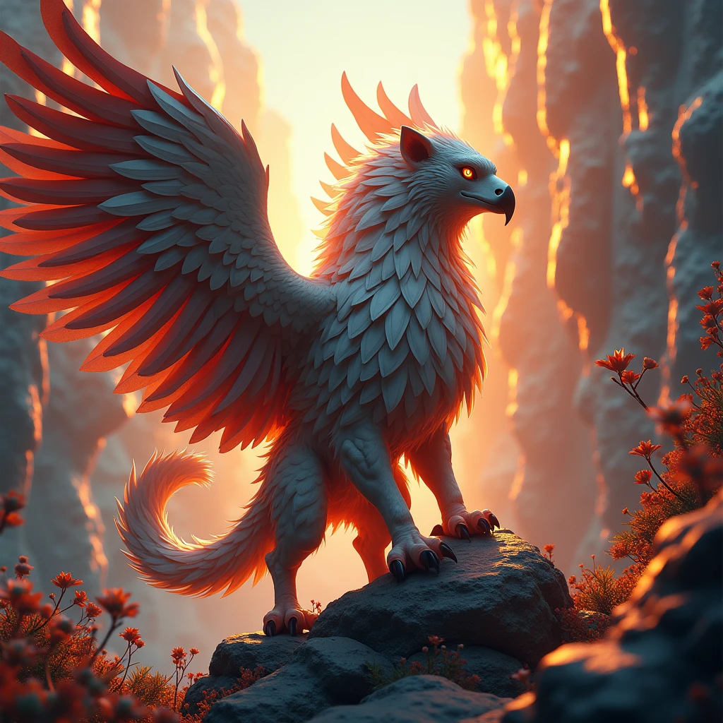 (Griffin), in Virtual Cubo-Realist style, cubist elements in a hyper-realistic virtual world. Beautiful cinematic lighting, surreal, color graded, dynamic movement, captivating chiaroscuro, full body, award-winning, cinematic still, emotional, vignette, dynamic, vivid, (masterpiece, best quality, photorealistic, Professional, perfect composition, very aesthetic, absurdres, ultra-detailed, intricate details:1.3)