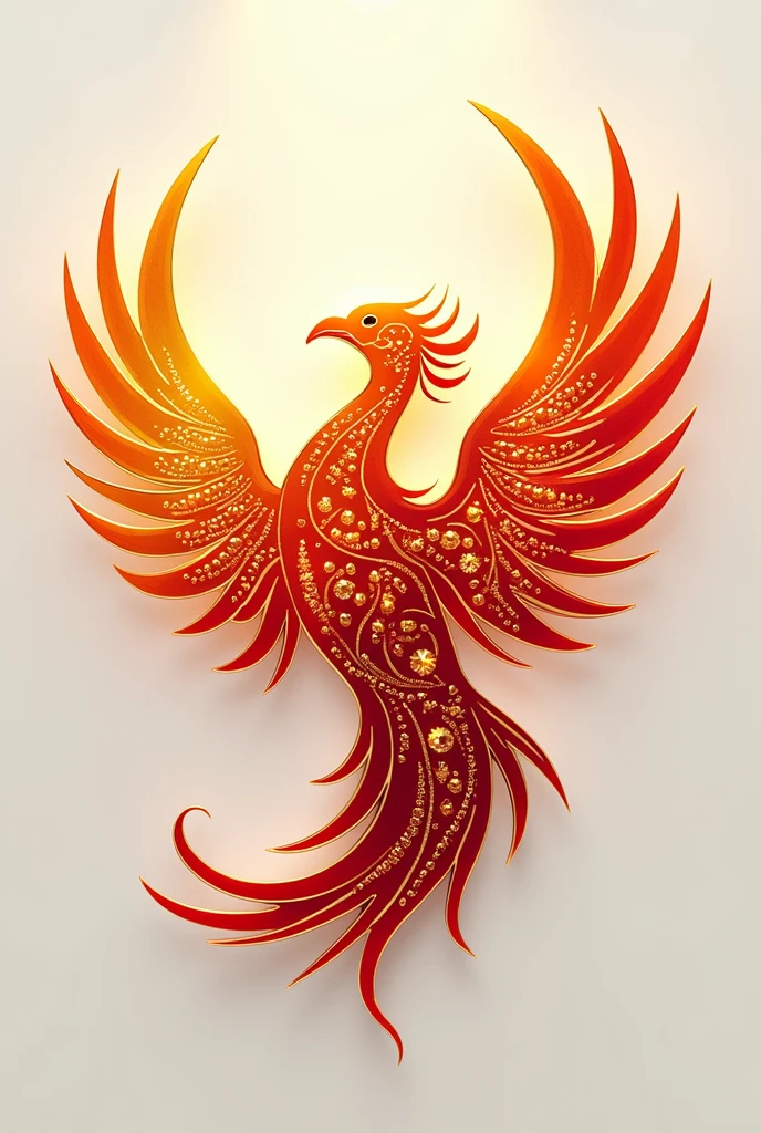 Logo fenix ergonomic profile, fire with red yellow and orange colors with detail on the wings and shine made with stones