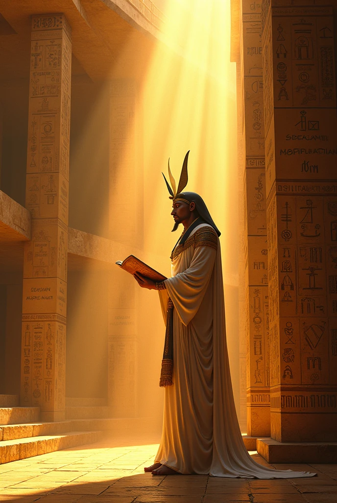 Sun god amon-ha in an amphitheater studying mathematics