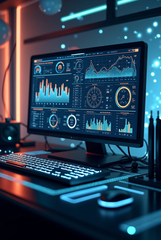 The best computer wallpaper, Award-Winning Wallpaper, science fiction dashboard, bar chart, line graph, table with data, 2d realistic screenshot