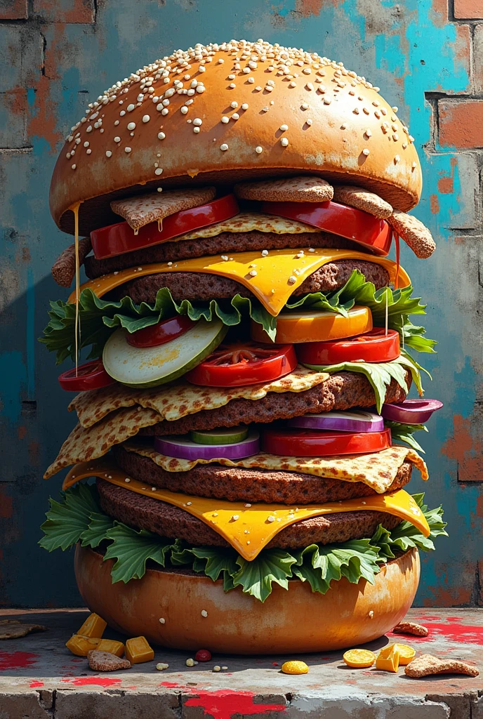 a long wide sandwich, graffiti type
