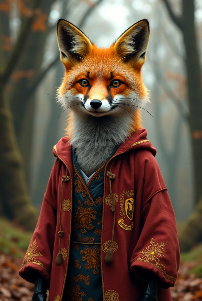 Fox in Harry Potter themed clothing with Stefany Cristina print