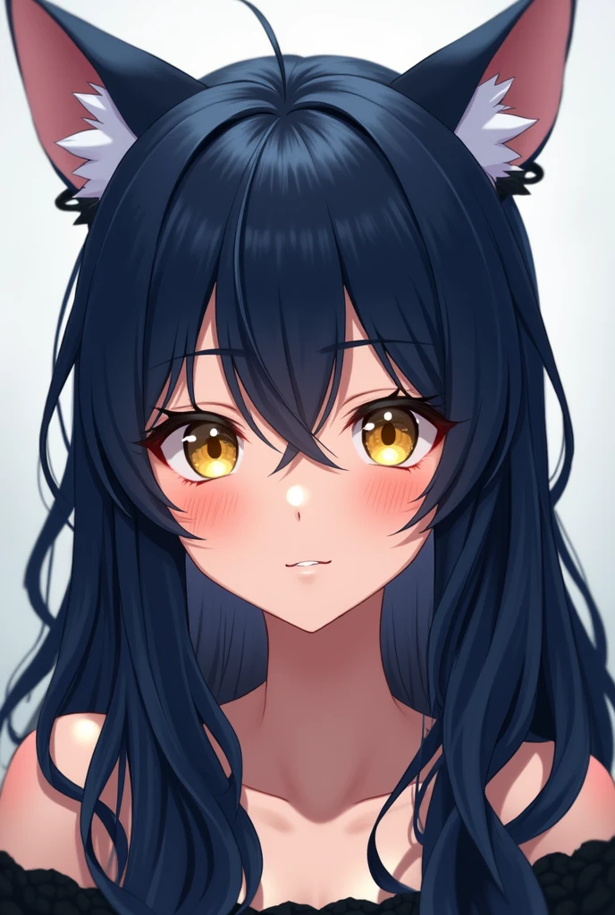 Long Dark blue hair girl with golden eyes anime girl
With cat ear hair