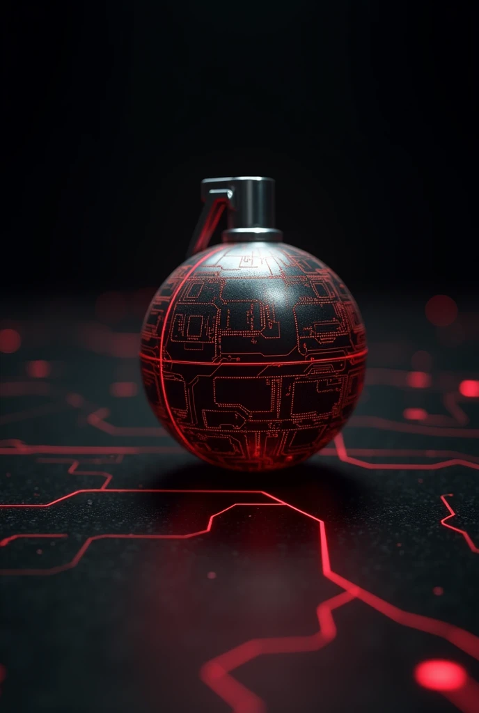 a little bomb with red lines on a dark screen