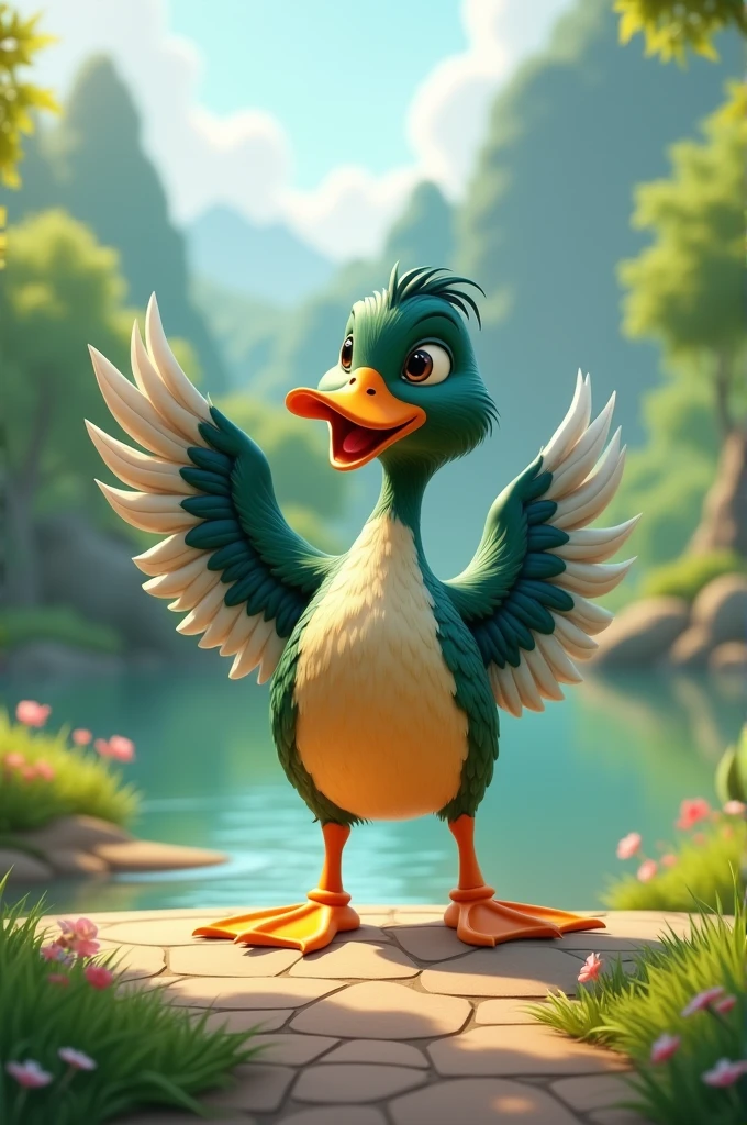 A duck stands and dances