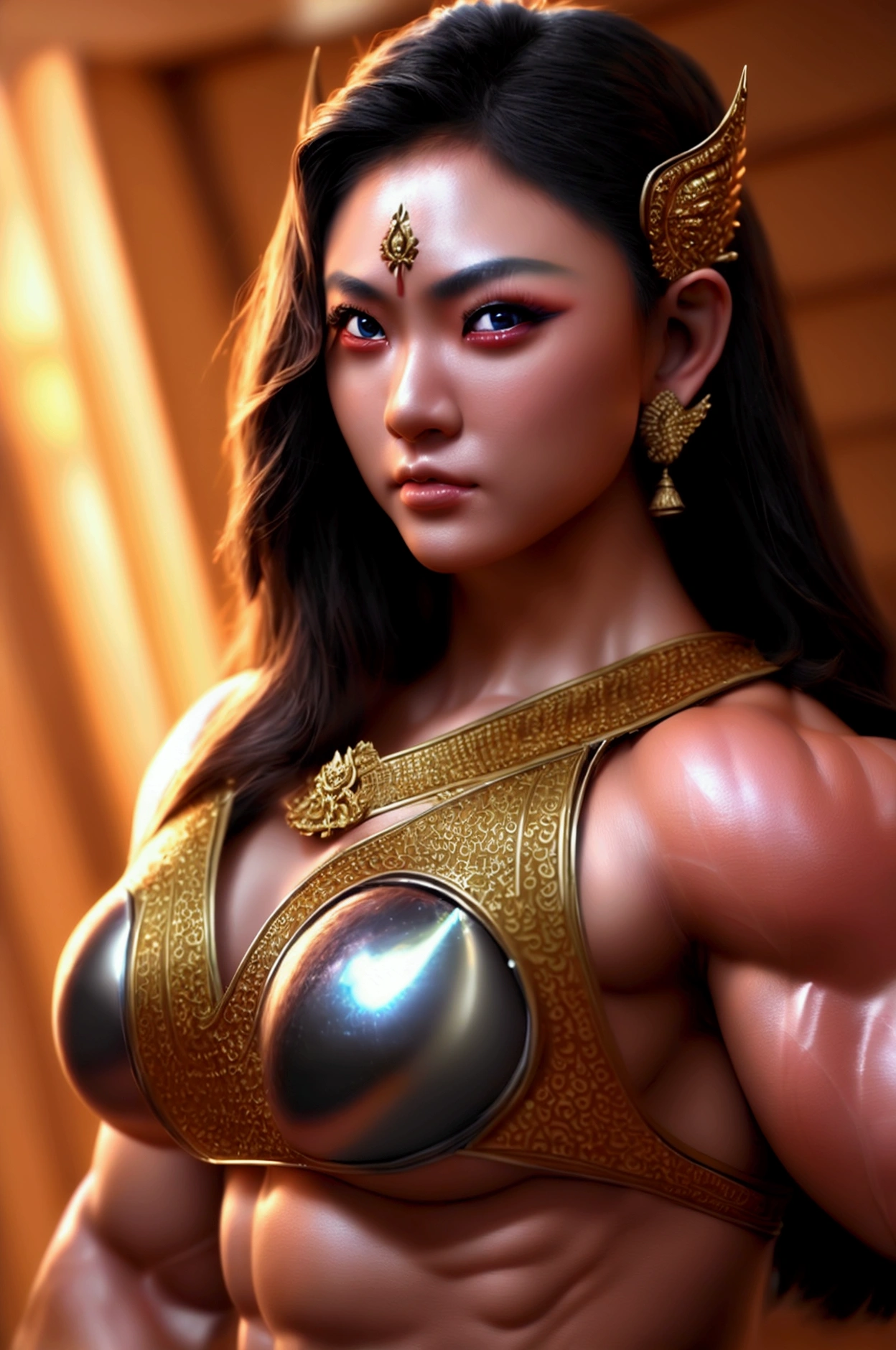 (Masterpiece, ความละเอียดสูง, คุณภาพที่ดีที่สุด, รายละเอียดมาก, ความละเอียดสูงสุด, โมเดลความละเอียดสูง),(realistic:1.3),
A powerful, (big muscle body:1.5) female, ความคมชัดสูงสุด, detailed beautiful face, masterpiece, beautiful slim face, cute teen face, beautiful eyes blue, beautiful lip, warrior in a dynamic battle pose, long flowing hair, fierce expression, intricate armor with glowing runes, dramatic lighting, cinematic camera angle, epic fantasy, vibrant colors, dramatic lighting, digital art, concept art style,
(ความคมชัดของกล้ามเนื้อ:1.8),(ความใหญ่โตของกล้ามเนื้อ:1.5),ความละเอียดสูง, คุณภาพที่ดีที่สุด, รายละเอียดมาก, ความละเอียดสูงสุด, โมเดลความละเอียดสูง,