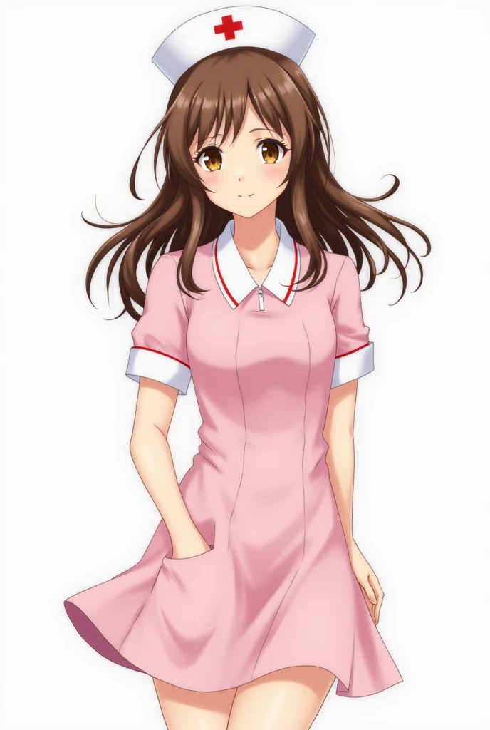 akagimio, brown hair, brown eyes, nurse, nurse cap, pink dress, short sleeves, white panty, Akagi Mio-Boku to Nurse no Kenshuu Nisshi