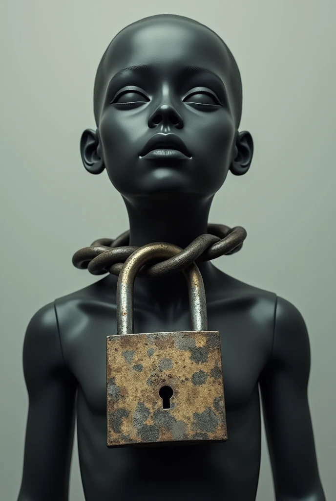 human being with padlock around neck