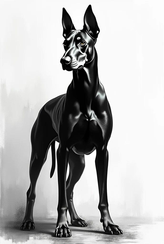 Doberman in black and white style painted with oil brush strokes
