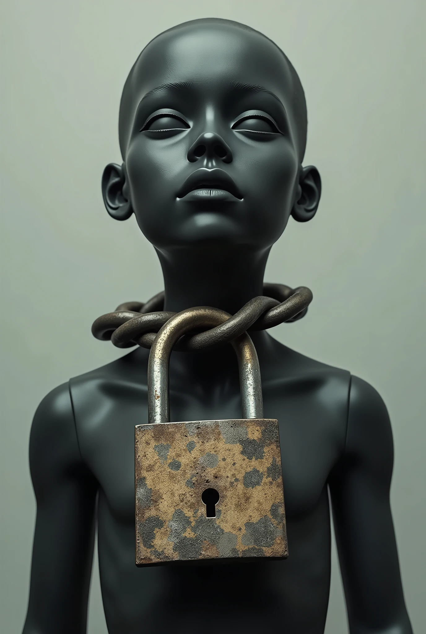 human being with padlock around neck