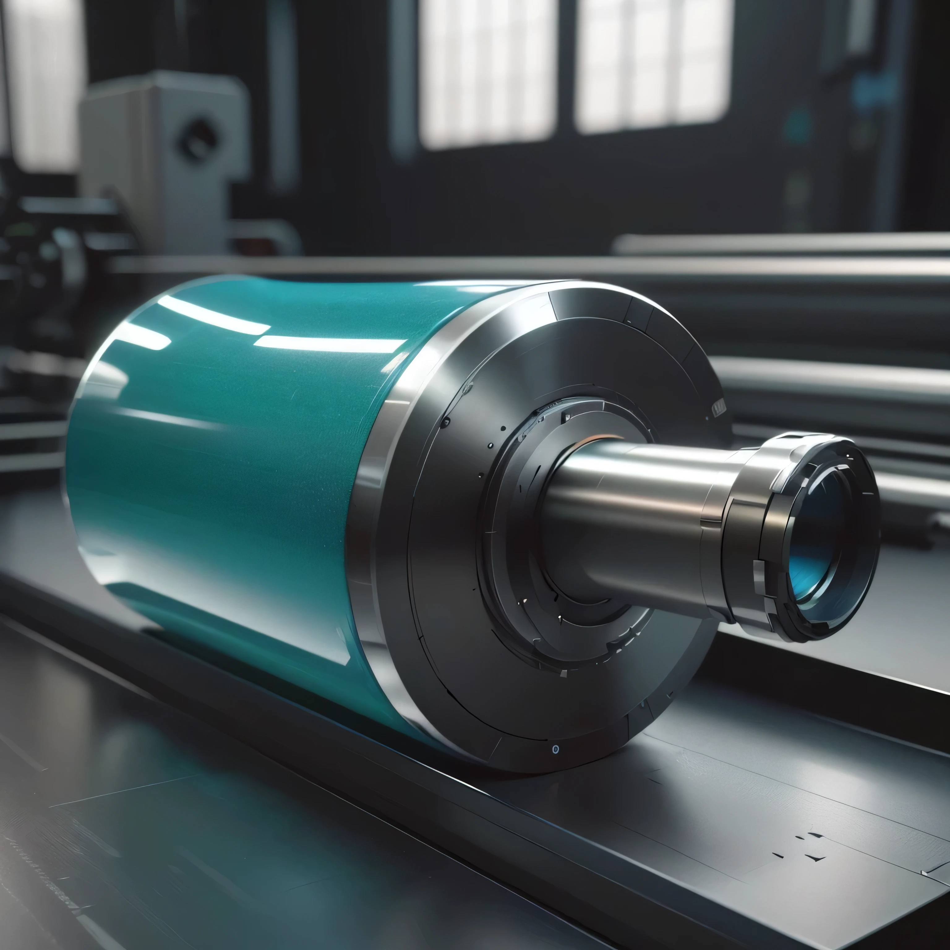 A close-up of a machine that is cutting a roll of paper, Hyperrealistic CGI, anamorphic illustration, anamorphic film, Photorealistic CGI, 3d product rendering, hyper realistic 3d rendering, hyperrealistic illustration, hyperrealistic digital painting, photorealistic anamorphic lens, 4d cinematic render, anamorphic, Hyperrealistic rendering