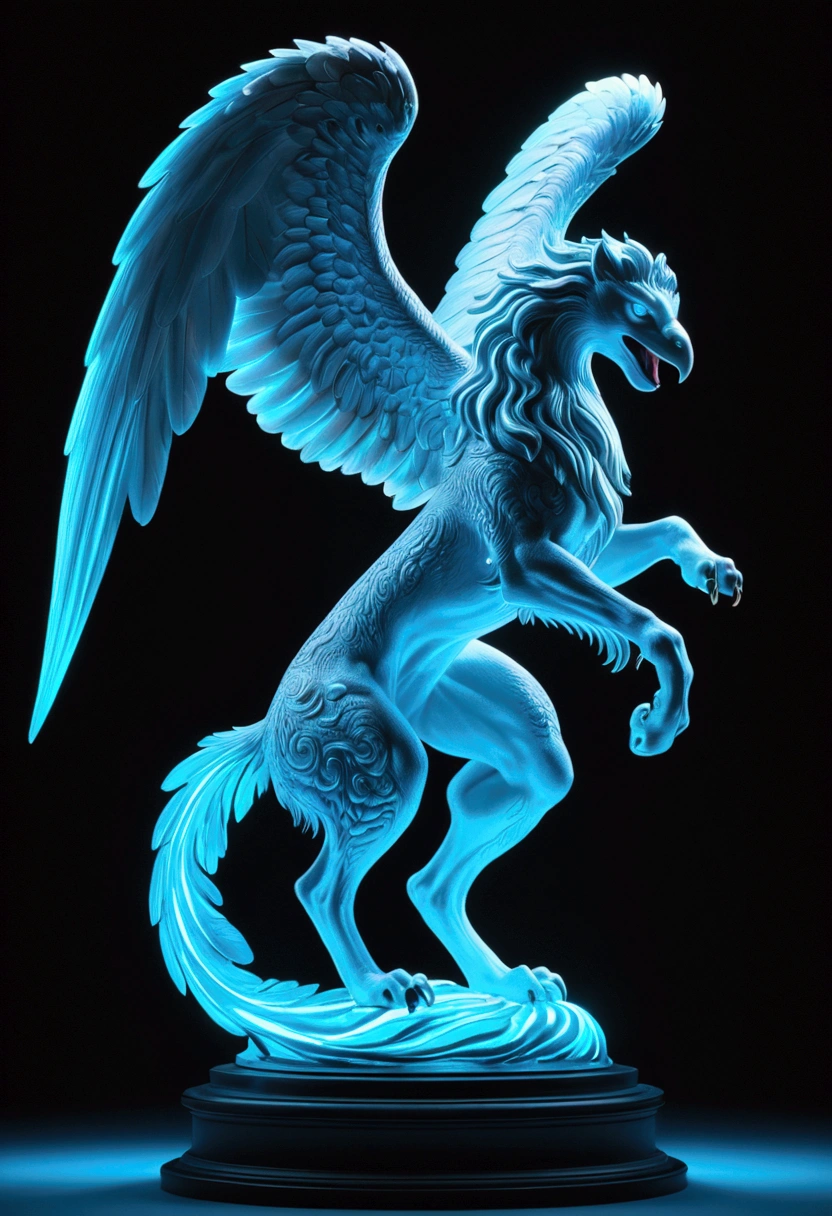 (Griffin), in Bioluminescent Classical style, featuring glowing classical forms. Beautiful cinematic lighting, surreal, color graded, dynamic movement, captivating chiaroscuro, (special effects:0.1), full body, award-winning, cinematic still, emotional, vignette, dynamic, vivid, (masterpiece, best quality, photorealistic, Professional, perfect composition, very aesthetic, absurdres, ultra-detailed, intricate details:1.3)
