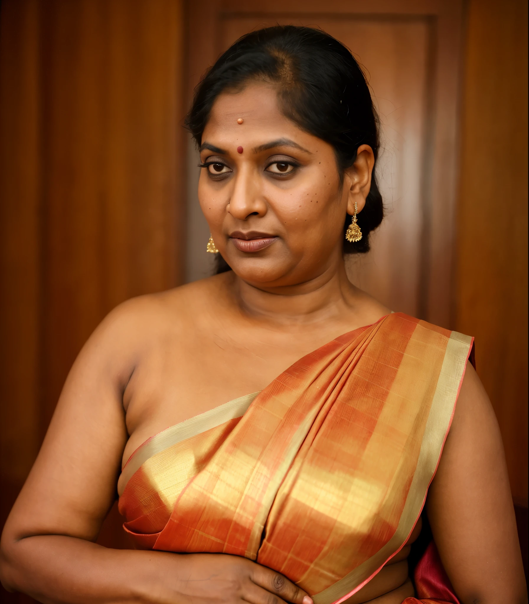 Foto RAW,photorealistic,true milf,mature wrinkles skin,tanlines,photography,full body shot,70 years old Woman,looks like Gayathri Yuvaraj,mommy,master shot,perfect eyes,goddess like beauty,Gayathri Yuvaraj amma,pierced eyes,perfect thick chubby mallu Desi aunty bhabhi,Wearing a Stanapatta,a chest-band.Saree model,model Photography,Indian saree shoot,Indian traditional wear advertising photography,traditional wear brand shoot,face of indian chubby milf actress Gayathri Yuvaraj,masterpiece,realistic,realism, incredible details,pleasure,photorealism,detailed skin, skin pores,high contrast,photorealistic Artstation 8k HD digital art trend of high definition and detailed realistic skin texture,ultra detail,realistic skin texture,armature,best quality,ultra high definition, (photorealistic:1.4),high resolution,detail,raw photo,sweat,Re sharp,by Lee Jefferies Nikon D850 Film Stock Photo 4 Kodak Portra 400 Camera F1.6 Lens Rich Color Ultra Real Realistic Realistic Textures Dramatic Lighting Unreal Engine Trending at Art Station Cinestill 800,(pele altamente detalhada: 1.2), 8k UHD, DSLR,soft-lighting,alta qualidade,grain of film,Fujifilm XT3,she didn't like to wear blouse or bra,she is happy to wear only saree,she hates blouse or bra,detailed hairy armpits,hyper realistic skin,skin pores,sweat,veins on the body,skin texture,freckles 0.2, RAW photo,astounding details,professional fashion photography,photographed by master photographer,insane skin texture details,bulky figure,plus size Indian aunty,chubby Indian housewife,Indian desi Mature widow aunty,queen of seduction,tempting jiggly figure,appealing body language,she wants to alleviate his loneliness,she wants to be a sugarmommy,mature aged beauty,true mature goddess,visible wrinkles and stretchmarks as she aged, few tanlines in her face,mother of six sons,erotic fantasy,kaamwali aunty,alluring figure,stretchmarks visible on belly,thick thighs,realistic vagina,gigantic big saggy breast, pubic hair