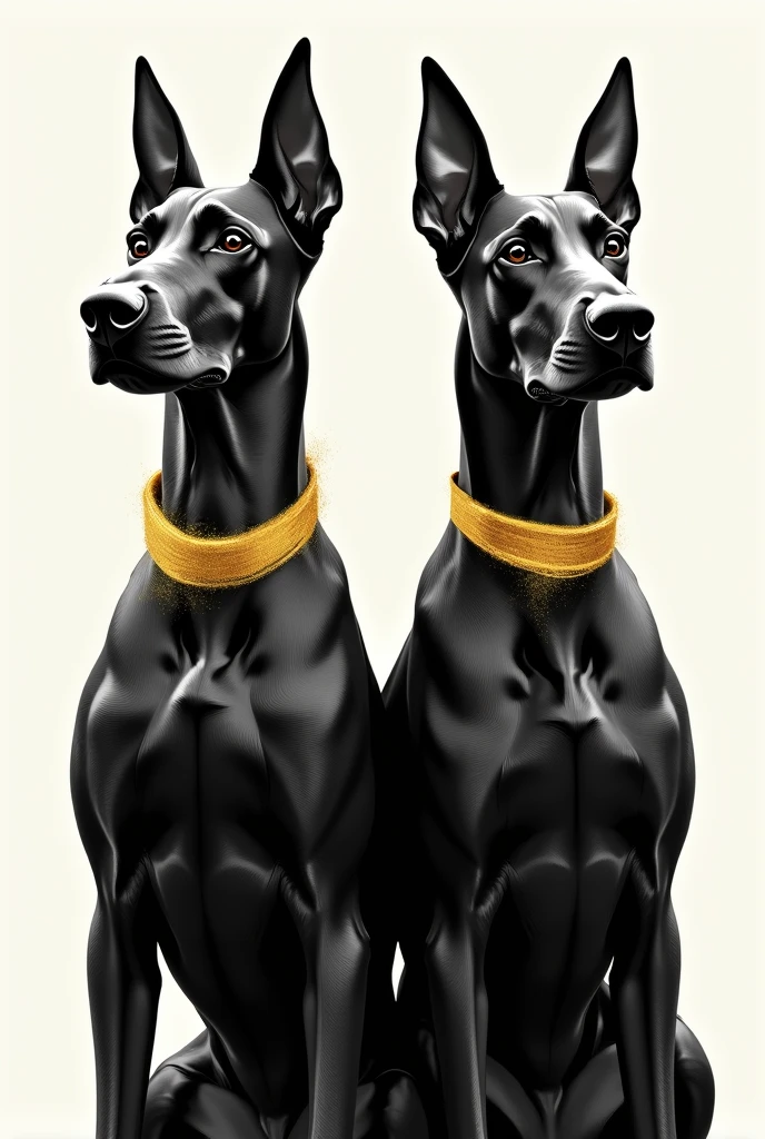 Formidable Dobermans in black and white style with golden collars painted with oil brush strokes