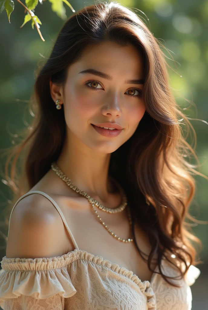(realistic, photo-realistic:1.4), (masterpiece, best quality:1.2), RAW photo, high resolution, intricate details, extremely detailed, sharp focus, portrait, dynamic pose, solo, 1girl ( without clothes), pale skin, detailed face, detailed eyes, sophisticated nose, smile, photo background, outdoors,