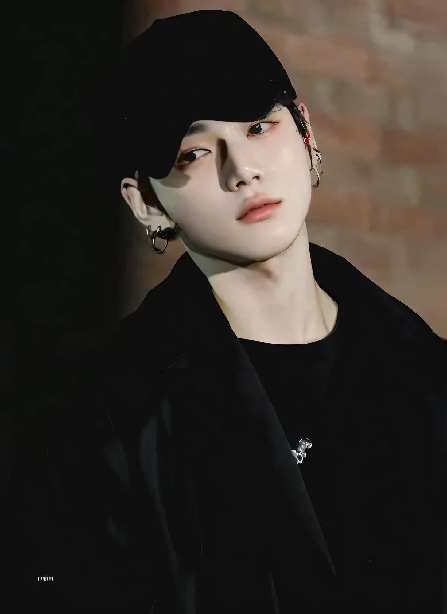 a closeup of a person wearing a black hat and a black jacket, jungkook, Cai Xu Kun, park Jimin, Hyung Tae, Jimin, Inspired by Bian Shoumin, drain group blade, inspired by Kun Can, Kim Doyoung, Jung Jaehyun, black haired yoongi, TaeJune Kim, Portrait of Jossi from Blackpink, Jinyoung Shin, Red hair, 