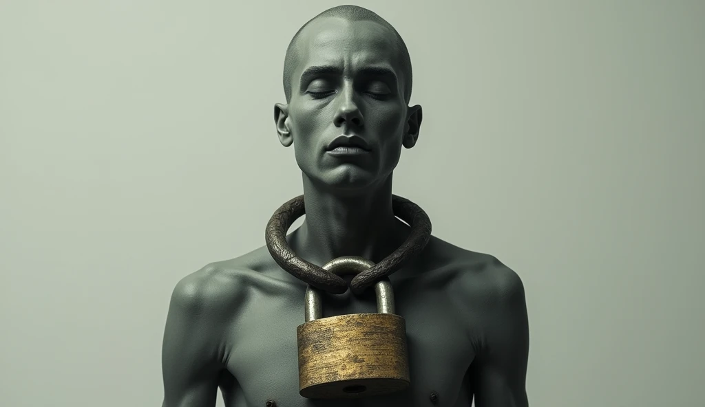 human being with padlock around neck