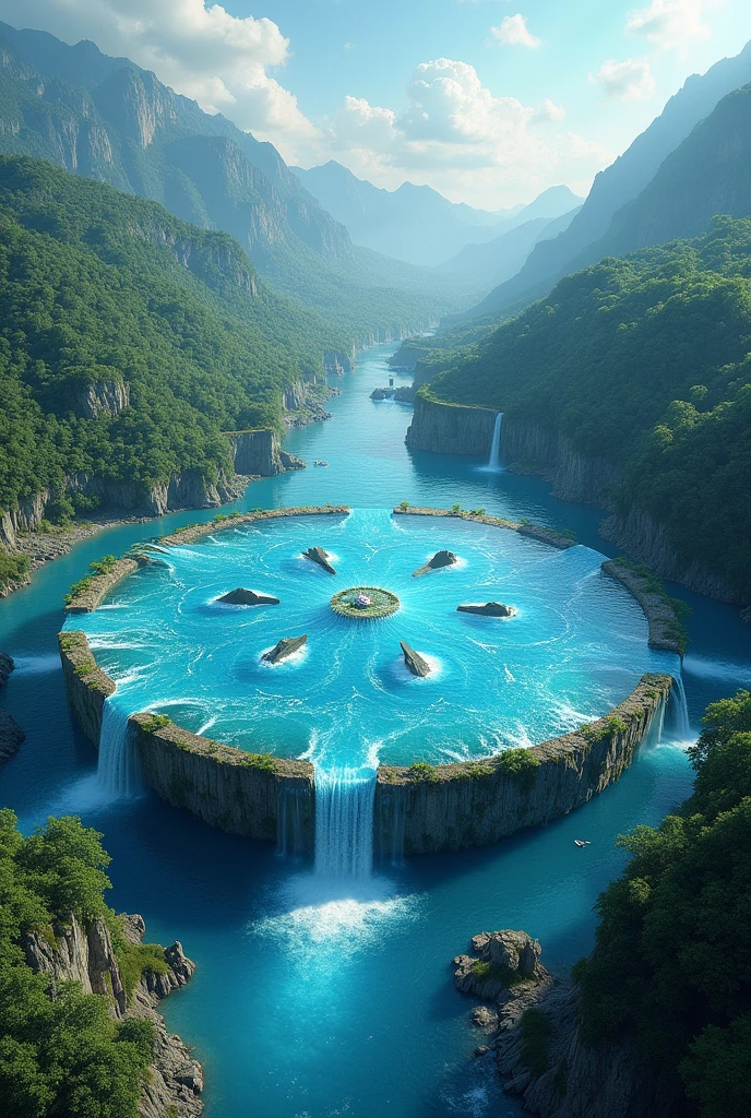 create an image with seven waters mixed in a circle