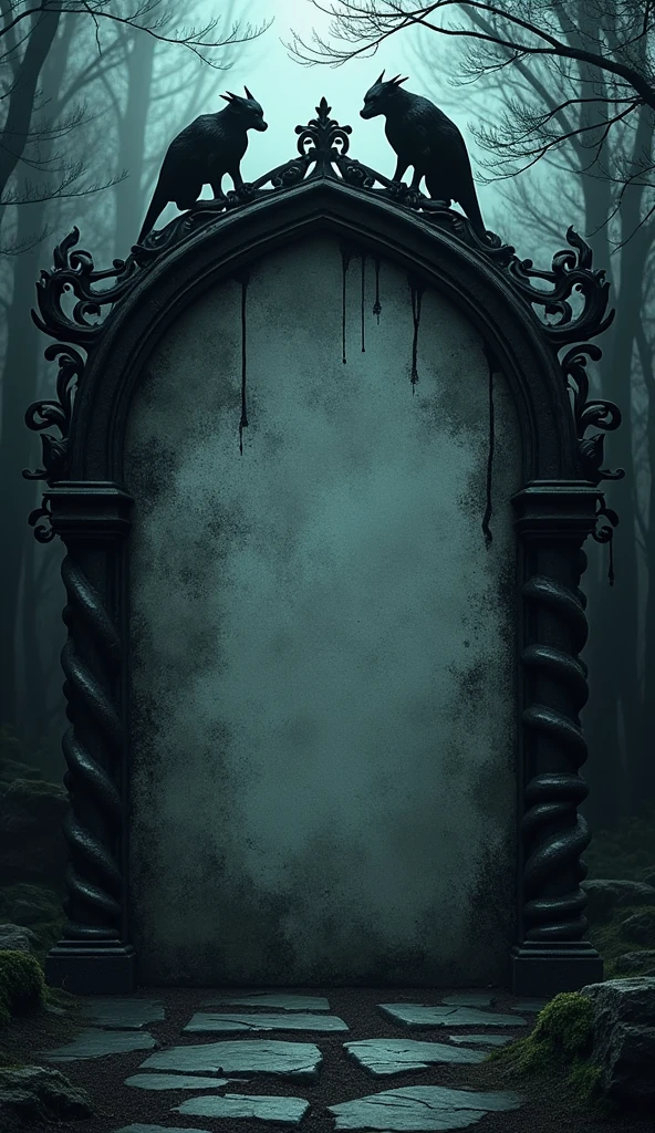 Gothic Fantasy Template: A dark, high-quality Instagram cover inspired by gothic fantasy, with ornate, twisted ironwork and shadowy gargoyles framing the image area. The caption box is a stone-like slab with cracks and vines creeping around it, using dramatic, gothic fonts for a mysterious feel.

