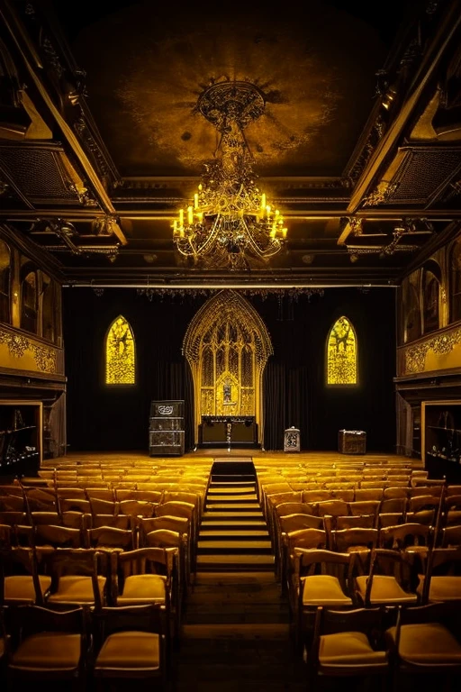 Gothic architecture、Yellow and brown atmosphere、Gothic、yellow、wood、very small teddy bear、stage、hinterland、room、Honey、hidden door、地下へ繋がるstage、Secret cellar、A room full of honey