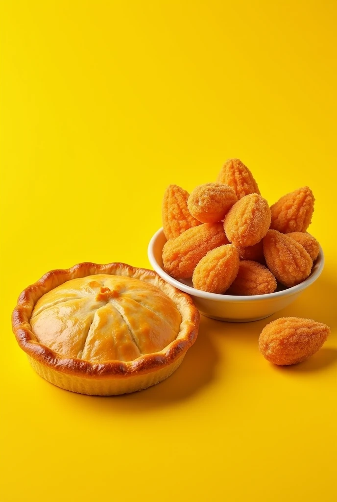 An advertisement for savory pie and chicken coxinha.
For a yellow team


