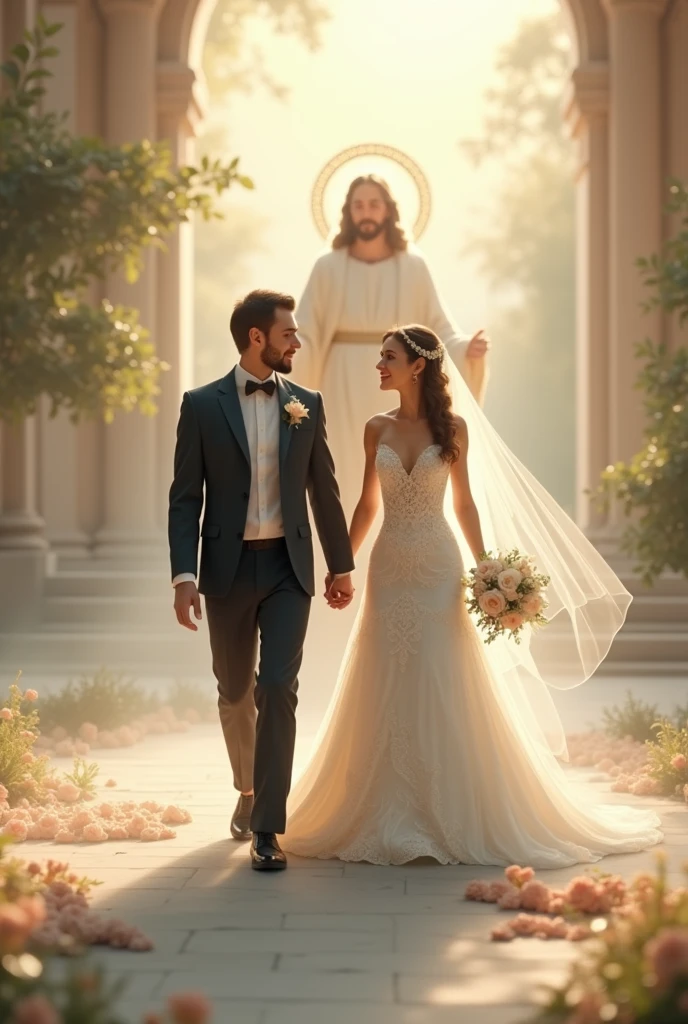 Walking wedding logo and Jesus